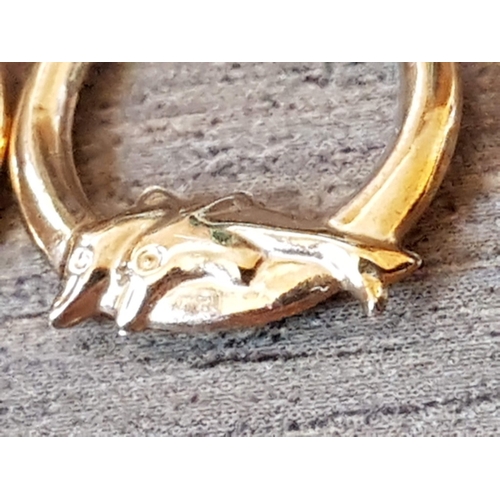 72 - 2x Pair of 9ct Yellow Gold Hoop Earrings; Heart Motif Design and Dolphins Design, Approx. 1g.  (2+2)