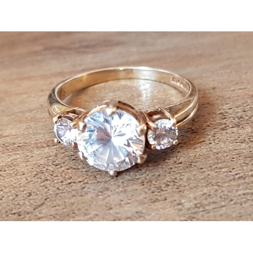 73 - 9ct Yellow Gold, 3x Clear Stones Dress Ring, Approx. 3.2g and Size N.