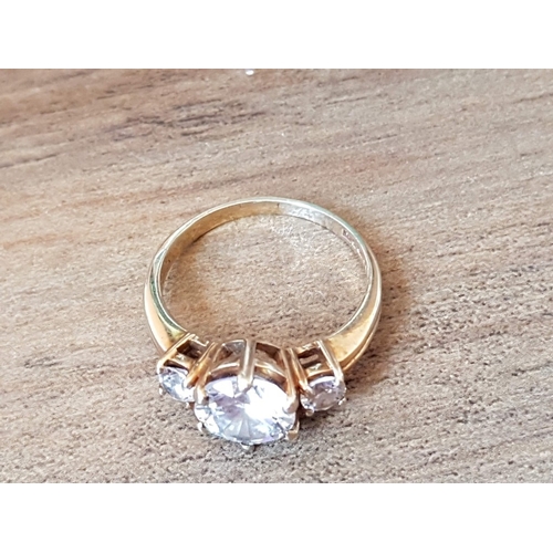 73 - 9ct Yellow Gold, 3x Clear Stones Dress Ring, Approx. 3.2g and Size N.