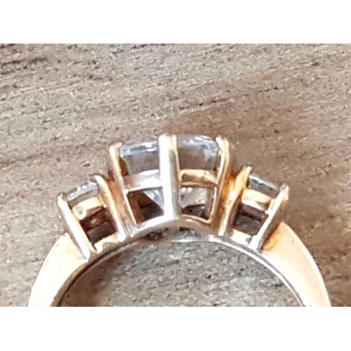 73 - 9ct Yellow Gold, 3x Clear Stones Dress Ring, Approx. 3.2g and Size N.
