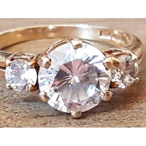 73 - 9ct Yellow Gold, 3x Clear Stones Dress Ring, Approx. 3.2g and Size N.