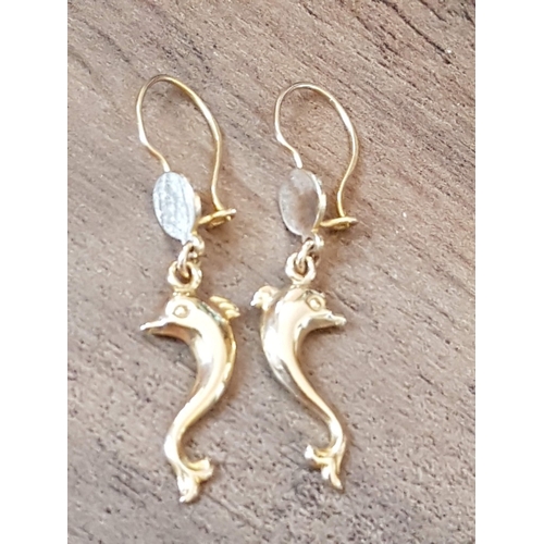 74 - Dolphin Shape Pair of Dangle Earrings, 14c Yellow Gold, Approx. 2.2g.
