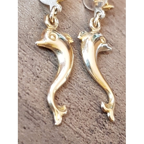 74 - Dolphin Shape Pair of Dangle Earrings, 14c Yellow Gold, Approx. 2.2g.