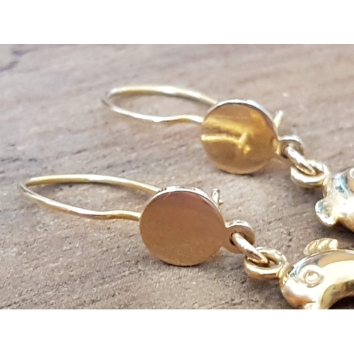 74 - Dolphin Shape Pair of Dangle Earrings, 14c Yellow Gold, Approx. 2.2g.