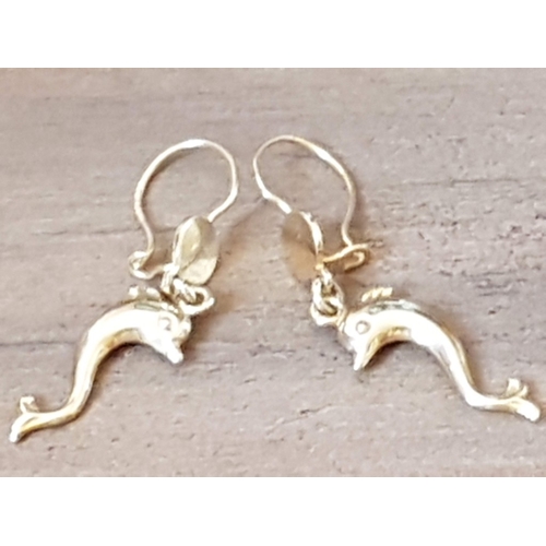 74 - Dolphin Shape Pair of Dangle Earrings, 14c Yellow Gold, Approx. 2.2g.
