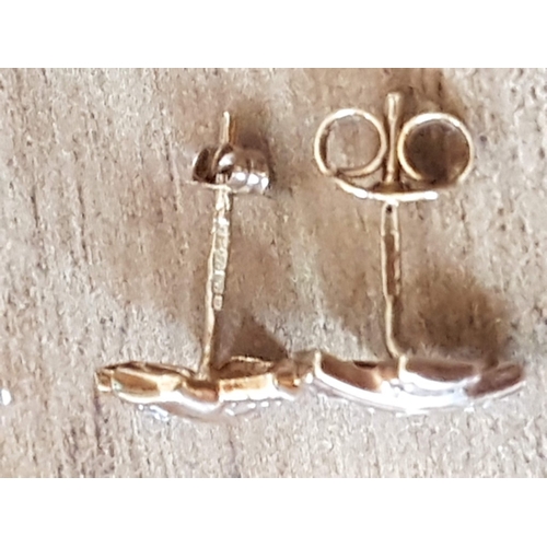 76 - Cross Shape, Stud Type Pair of 14ct Yellow Gold Earring, Decorated with Tiny Diamond, Approx. 1.1g.