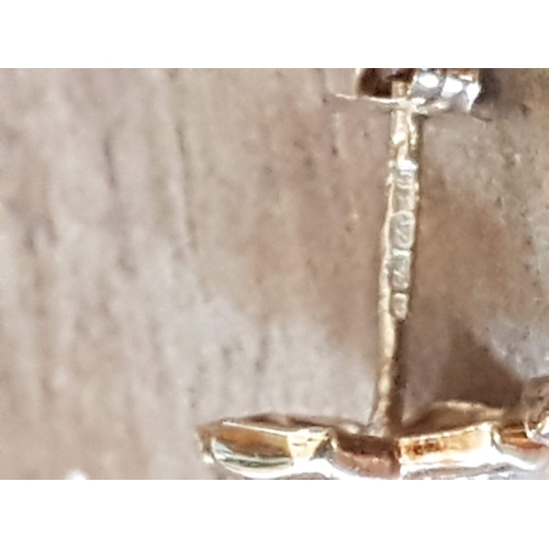 76 - Cross Shape, Stud Type Pair of 14ct Yellow Gold Earring, Decorated with Tiny Diamond, Approx. 1.1g.