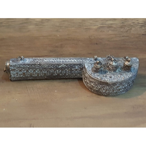 78 - Believe Rare Ottoman Empire, White Metal Traveling Quill Pen Case and Ink Holder, Highly Ornate in O... 
