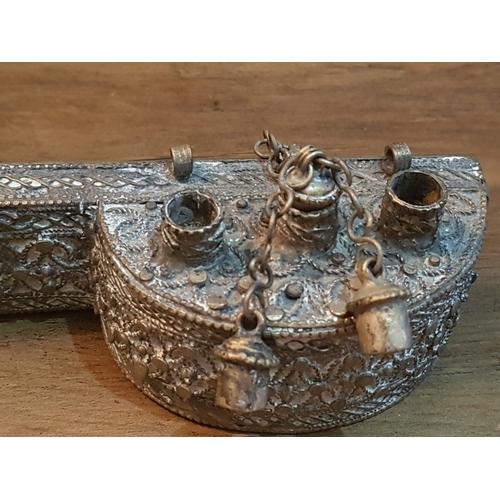 78 - Believe Rare Ottoman Empire, White Metal Traveling Quill Pen Case and Ink Holder, Highly Ornate in O... 