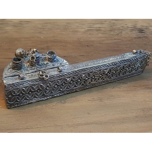 78 - Believe Rare Ottoman Empire, White Metal Traveling Quill Pen Case and Ink Holder, Highly Ornate in O... 