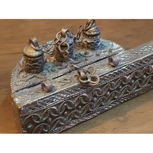 78 - Believe Rare Ottoman Empire, White Metal Traveling Quill Pen Case and Ink Holder, Highly Ornate in O... 