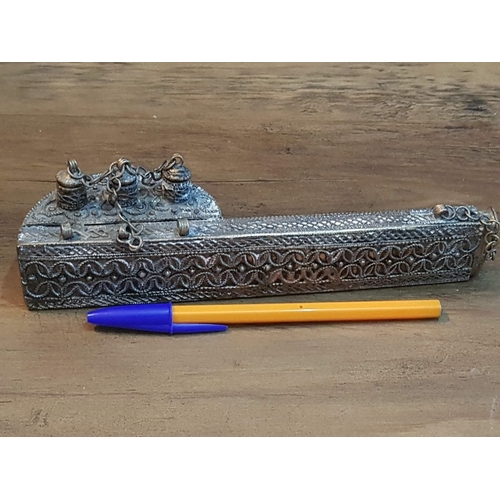 78 - Believe Rare Ottoman Empire, White Metal Traveling Quill Pen Case and Ink Holder, Highly Ornate in O... 