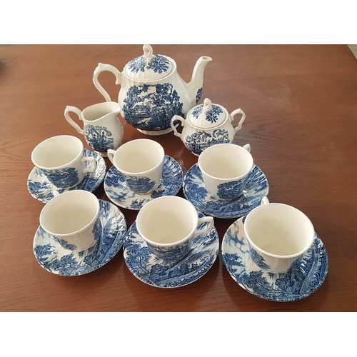 79 - Vintage Style Porcelain Blue & White Coffee Set; Inc. Coffee Pot, Creamer, Sugar Bowl with Lid and 6... 