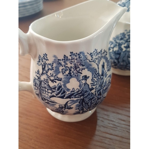 79 - Vintage Style Porcelain Blue & White Coffee Set; Inc. Coffee Pot, Creamer, Sugar Bowl with Lid and 6... 