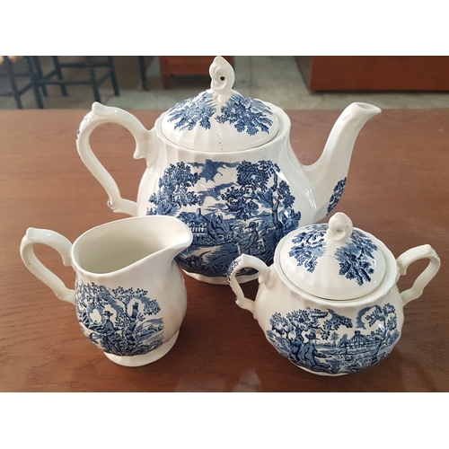 79 - Vintage Style Porcelain Blue & White Coffee Set; Inc. Coffee Pot, Creamer, Sugar Bowl with Lid and 6... 