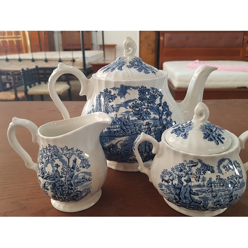 79 - Vintage Style Porcelain Blue & White Coffee Set; Inc. Coffee Pot, Creamer, Sugar Bowl with Lid and 6... 