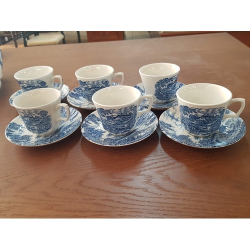 79 - Vintage Style Porcelain Blue & White Coffee Set; Inc. Coffee Pot, Creamer, Sugar Bowl with Lid and 6... 