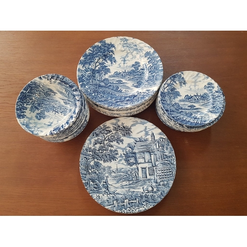 80 - Vintage Style Blue and White Porcelain Dinner Set (Incomplete) in 2 x Patterns; Ridgway Ironstone St... 