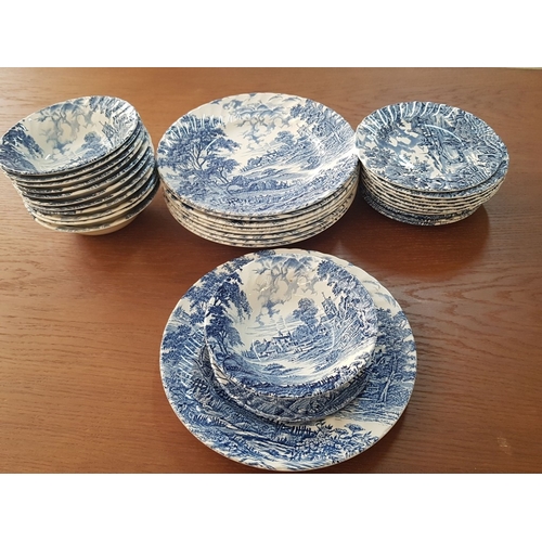 80 - Vintage Style Blue and White Porcelain Dinner Set (Incomplete) in 2 x Patterns; Ridgway Ironstone St... 