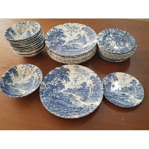 80 - Vintage Style Blue and White Porcelain Dinner Set (Incomplete) in 2 x Patterns; Ridgway Ironstone St... 