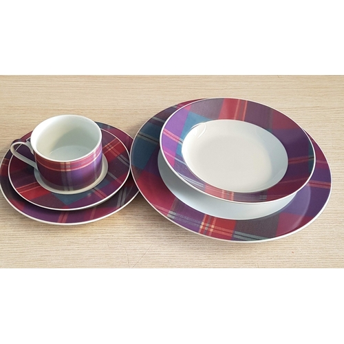 714 - 'Trisa' Fine Porcelain Dinner Service with Modern 'Checkered' Pattern, 12x Dinner Plates, 12x Soup P... 