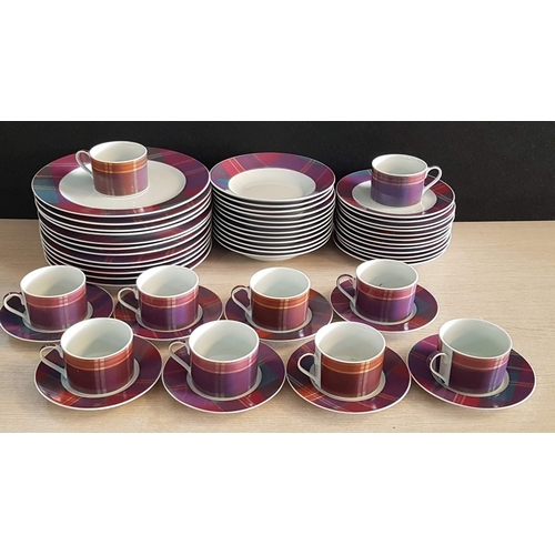 714 - 'Trisa' Fine Porcelain Dinner Service with Modern 'Checkered' Pattern, 12x Dinner Plates, 12x Soup P... 