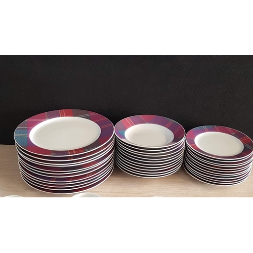 714 - 'Trisa' Fine Porcelain Dinner Service with Modern 'Checkered' Pattern, 12x Dinner Plates, 12x Soup P... 