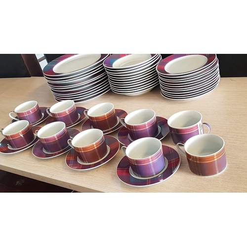 714 - 'Trisa' Fine Porcelain Dinner Service with Modern 'Checkered' Pattern, 12x Dinner Plates, 12x Soup P... 