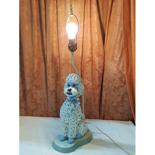 36A - Vintage MCM 1950s Spaghetti Porcelain French Poodle Lamp, Baby Blue/White, Basic Test-Working Order,... 