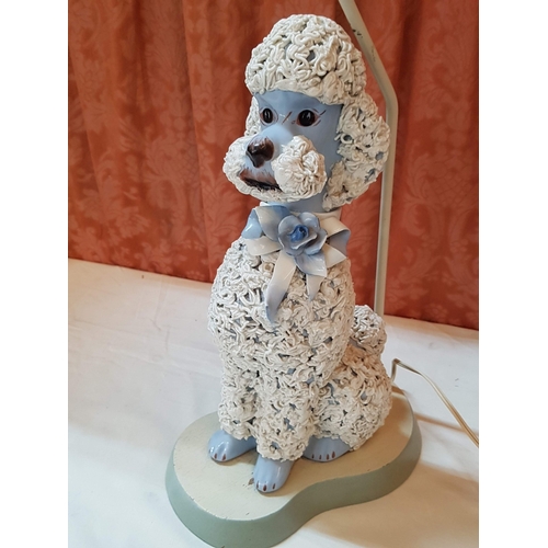 36A - Vintage MCM 1950s Spaghetti Porcelain French Poodle Lamp, Baby Blue/White, Basic Test-Working Order,... 
