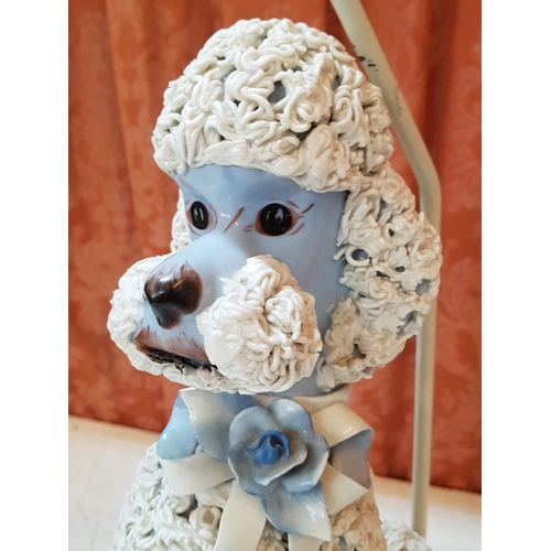 36A - Vintage MCM 1950s Spaghetti Porcelain French Poodle Lamp, Baby Blue/White, Basic Test-Working Order,... 