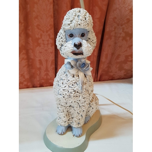 36A - Vintage MCM 1950s Spaghetti Porcelain French Poodle Lamp, Baby Blue/White, Basic Test-Working Order,... 