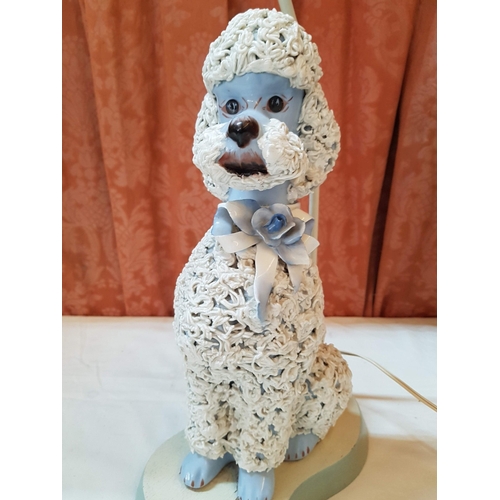 36A - Vintage MCM 1950s Spaghetti Porcelain French Poodle Lamp, Baby Blue/White, Basic Test-Working Order,... 