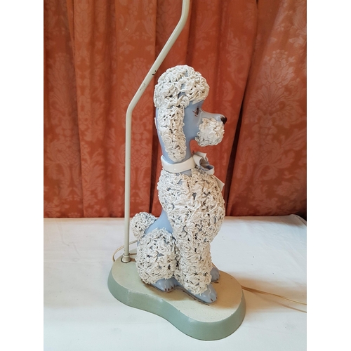 36A - Vintage MCM 1950s Spaghetti Porcelain French Poodle Lamp, Baby Blue/White, Basic Test-Working Order,... 