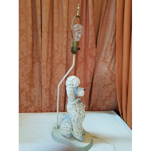 36A - Vintage MCM 1950s Spaghetti Porcelain French Poodle Lamp, Baby Blue/White, Basic Test-Working Order,... 