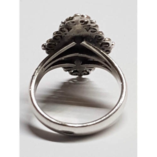 83 - Silver 925 Jewelry; 2x Different Style Rings Size R and M. Together Pair of Floral Shape Earrings, A... 