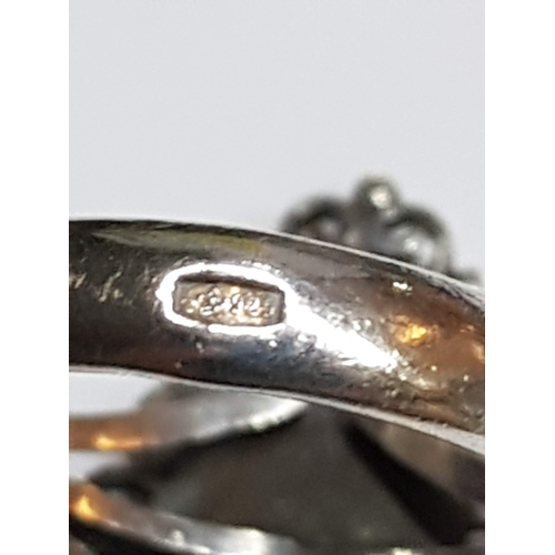 83 - Silver 925 Jewelry; 2x Different Style Rings Size R and M. Together Pair of Floral Shape Earrings, A... 