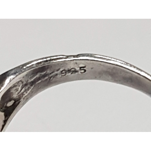 83 - Silver 925 Jewelry; 2x Different Style Rings Size R and M. Together Pair of Floral Shape Earrings, A... 