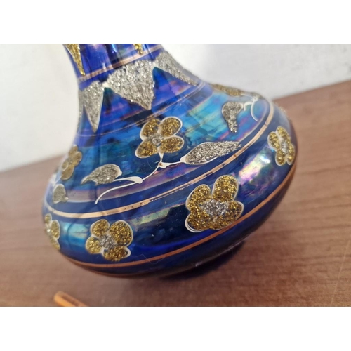 14 - Decorative Shisha Pipe with Hand Painted Blue Glass Base, (Approx. H: 76cm)