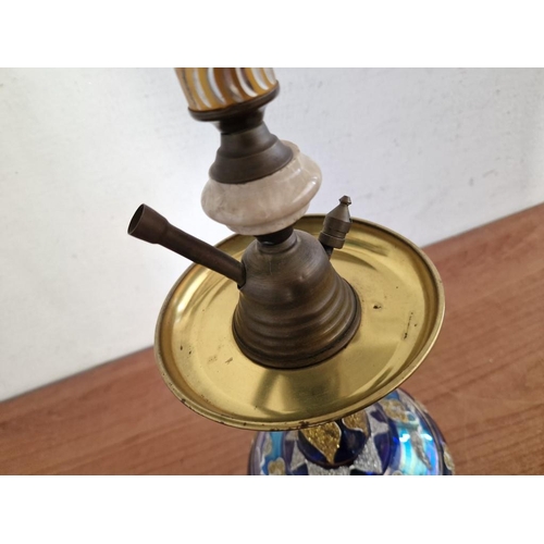 14 - Decorative Shisha Pipe with Hand Painted Blue Glass Base, (Approx. H: 76cm)