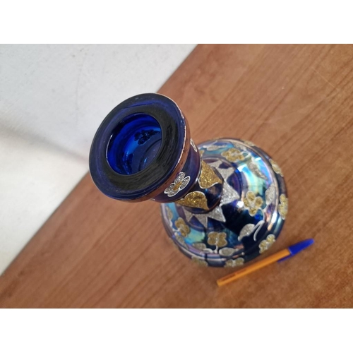 14 - Decorative Shisha Pipe with Hand Painted Blue Glass Base, (Approx. H: 76cm)