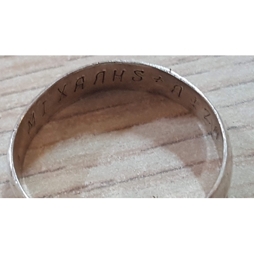 517 - Silver Ring/Band with Engraving 'Michalis+Liza', Size V, Approx. 3.2g.