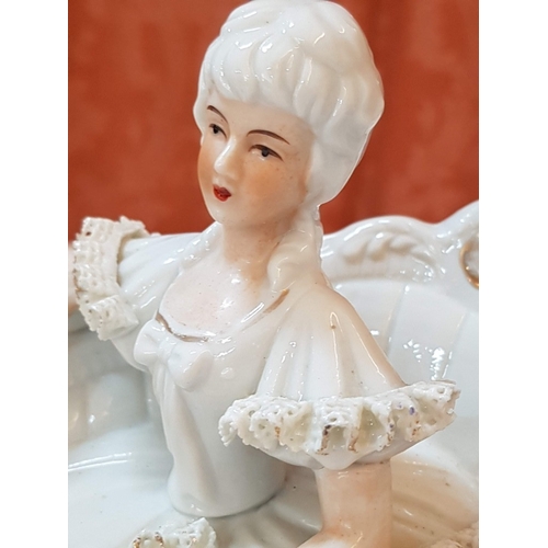 518 - 2x Vintage Style Porcelain Figurines; 'Marquise' Dresden Lace Style Figurine (H: 15.5cm) and Lady in... 