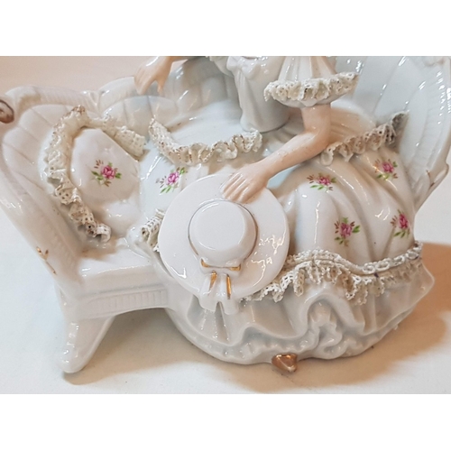 518 - 2x Vintage Style Porcelain Figurines; 'Marquise' Dresden Lace Style Figurine (H: 15.5cm) and Lady in... 