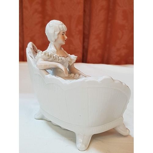 518 - 2x Vintage Style Porcelain Figurines; 'Marquise' Dresden Lace Style Figurine (H: 15.5cm) and Lady in... 