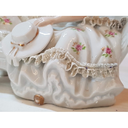 518 - 2x Vintage Style Porcelain Figurines; 'Marquise' Dresden Lace Style Figurine (H: 15.5cm) and Lady in... 