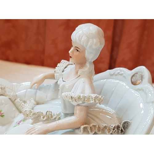 518 - 2x Vintage Style Porcelain Figurines; 'Marquise' Dresden Lace Style Figurine (H: 15.5cm) and Lady in... 