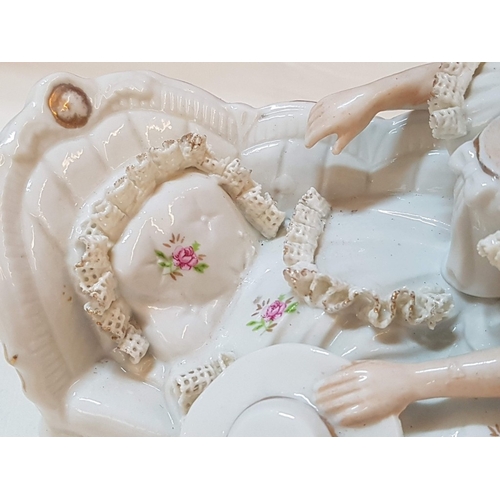 518 - 2x Vintage Style Porcelain Figurines; 'Marquise' Dresden Lace Style Figurine (H: 15.5cm) and Lady in... 