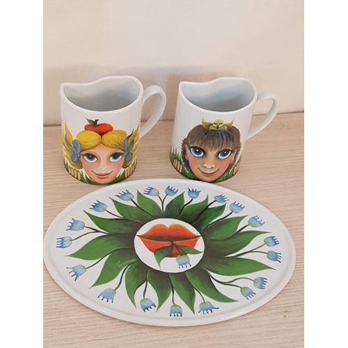 Original Bohemia 'Adam and Eve', Mugs and Plate/Tray, by Emma Srnova-  Garden of Eden. (3)