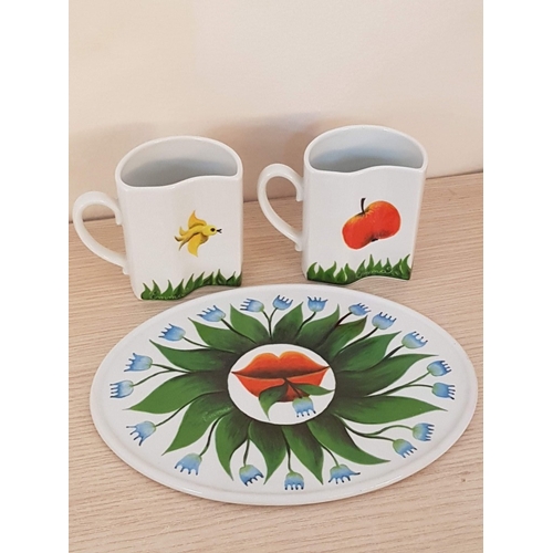 Original Bohemia 'Adam and Eve', Mugs and Plate/Tray, by Emma Srnova-  Garden of Eden. (3)